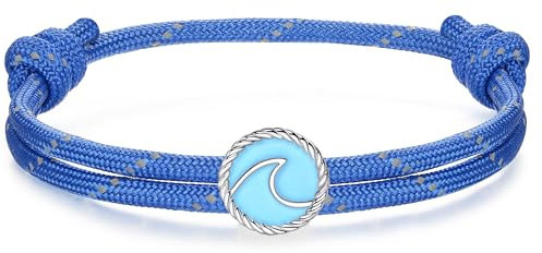 J.Endéar Welle Surf Armband für Herren Jungen | Silber 925 Wasserdichtes Paracord Armband Damen Verstellbar | Sommer Strand Sport Schmuck Freundschaft Geschenk, Blau