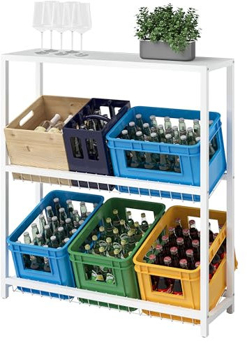 STEELSØN Montune Getränkekistenregal mit Ablage & Gitterhalterung - Stabiles & Platzsparendes Getränkeregal für 6 Kisten - Getränkekasten Ständer für Bier, Wasser & Obst - Kistenregal Weiß Metall
