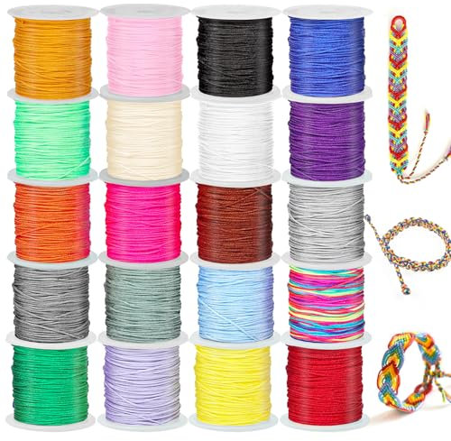 Glarks Lot de 20 rouleaux de fil en nylon pour bracelets, nœuds chinois, kumihimo, macramé, stores pour la fabrication de bijoux, colliers, bracelets d'amitié - 400 m