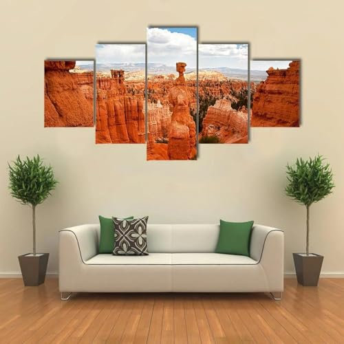 Set of 5 Wall Art Thors Hammer Bryce Canyon Utah Stretched and Framed Canvas Paintings Ready to Hang for Home Decorations (60x32inch(150x80cm))