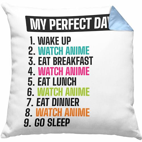 Trendation Anime Kissen mit Füllung 40x40 Geschenk Spruch Geschenke Deko (Blau)