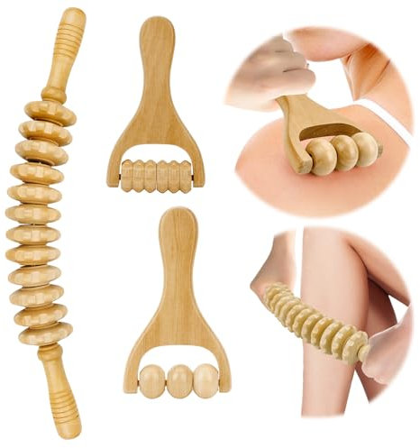 Faszienstab Holz - 3 Stück Faszienrolle Holz, Massageroller für Rücken, Cellulite & Mehr, Entspannt Effektiv die Muskeln und Lindert Müdigkeit, Faszienrolle für Zuhause, Büro, Reisen