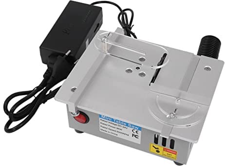 C-Juzarl Mini Tischkreissäge mit 4 Klingen, 5000RPM 7-Gang-Netzteil Einstellbarer Präzisions Table Saw, 96W Tischkreissägen Tragbare Sägeblatt (Silber)