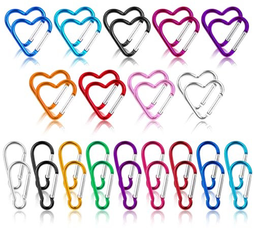 TAIHOBO 36 Stück Karabiner Herz, Bunt Karabinerhaken Klein, Aluminium Mini Karabiner Schlüsselanhänger, Tragbare Karabinerhaken Herz Outdoor, Schlüsselanhänger Karabiner Klein für Wandern Camping