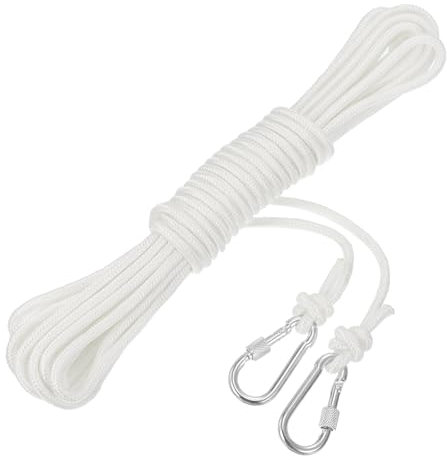 sourcing map 10m Hollow Braided Polypropylene Anchor Rope with Hook, 6mm Nylon Floating Line for Marine Pool Life Boat Anchor Rope, White