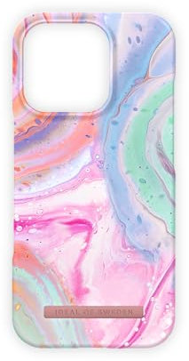 IDEAL OF SWEDEN Bedruckte Handyhülle, niedliches buntes Muster, schützende Abdeckung aus Hartplastik mit Mikrofaserfutter für das iPhone. Kompatibel mit iPhone 16 Pro (Pastel Marble)