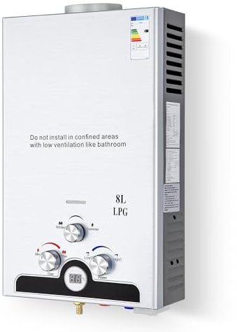 CO-Z 8 L/Min Calentador de Agua Butano, Calentador de Agua a Gas, Certificado CE, LPG Calentador Butano, Calentador de Gas Licuado de Petróleo sin Tanque (8 L/Min)