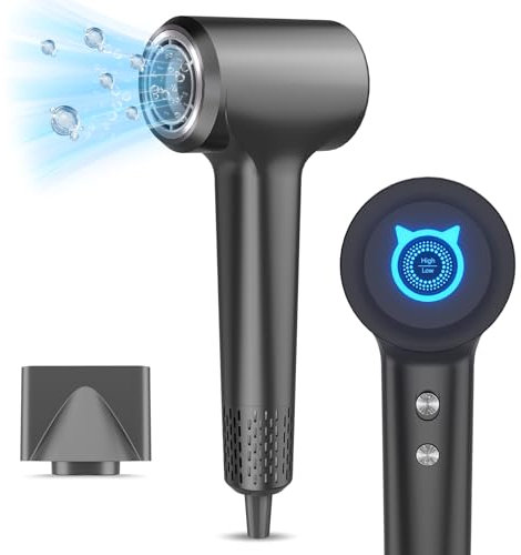 Seche Cheveux,200 Millions ionique Négatifs Seche Cheveux Professionnel,Moteur Haute Vitesse 110000 TR/Min pour un Séchage Rapide, 57 dB à Faible Bruit pour Famille Voyage