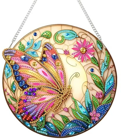 Zamety Diamond Painting Girlande, Diamond Painting Schmetterling Anhänger, DIY Diamond Painting Türkranz, Diamond Painting Fensterbilder mit Kette, Wandbehang Kits für Fenster Wand und Eingang Decor