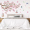 Creaher Cherry Blossom Tree Branch Wall Decals，Pink Flower Birds Wall Stickers Bedroom Living Room Sofa TV Background Wall Decor