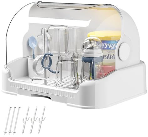 Obelunrp Baby Bottle Organizer, Baby Bottle Storage Organizer with Removable Drain Tray, Bottle Rack & Cover, Nursing Bottle Storage Box, Baby Bottle Drying Rack for Kitchen Countertop (Style 1)