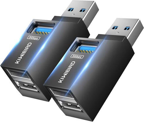 KiWiBiRD Sdoppiatore doppia presa USB Hub USB Mini multi porta (1x USB3.0, 2x USB2.0) 2 pezzi, moltiplicatore splitter ricarica multiple, compatibile con PC MacBook chiavetta stampante tastiera mouse