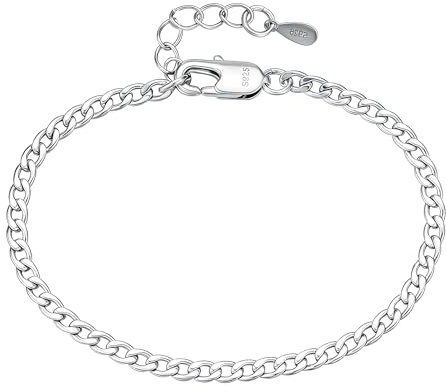 DORANA 925 Silver Figaro Chain Bracelet 3mm/5mm Sterling Silver Bracelet for Women Fade-Proof Ladies Silver Bracelets Mum Gifts for Birthday Mothers Day