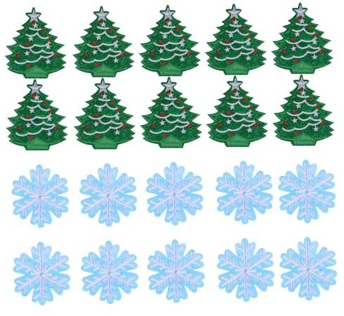 Homoyoyo 20Stücke Weihnachten Gestickte Aufnäher Schneeflocken Weihnachtsbaum Applikationen für DIY Kleidung Langlebige Weihnachtsdeko Hochwertiges Material Kreativ und Entzückend