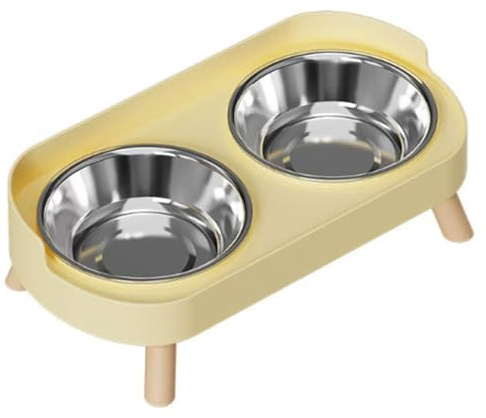 Wzxksoac Splash-Proof Raised Cat Food and Water Bowl Set, Stainless Steel Elevated Cat Bowl for Indoor Pets(2 Pieces) Yellow