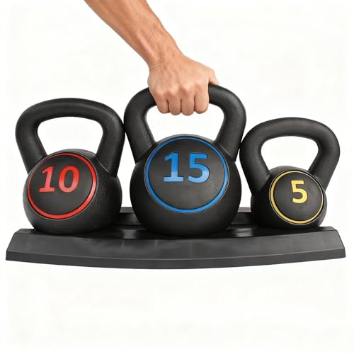Kettlebell-Set 5/10/15lb, Anti-Rutsch-Griff, Krafttraining & Fitness | Ergonomischer Griff, robust, platzsparend, ideal für Anfänger & Zuhause