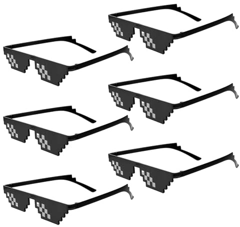 Auroriel 6 Stück Pixel Sonnenbrillen Thug Life Brille, Lustige Mosaik Brillen Unisex, Coole Thug Life Sonnenbrille Party Accessoires, Pixelated PC Brillen