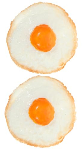 Mikinona 2pcs Decorative Fake Fried Egg Models for Kitchen Pretend Play and Tabletop Photo Props, Small Resin Fried Egg Decor for Restaurant Display