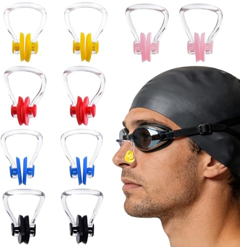 10 Piezas Pinzas Nariz Natación, Clips Nasales Impermeables de Silicona Multicolor, Protector Nasal para Nadar Piscina, Niños Adultos Principiantes