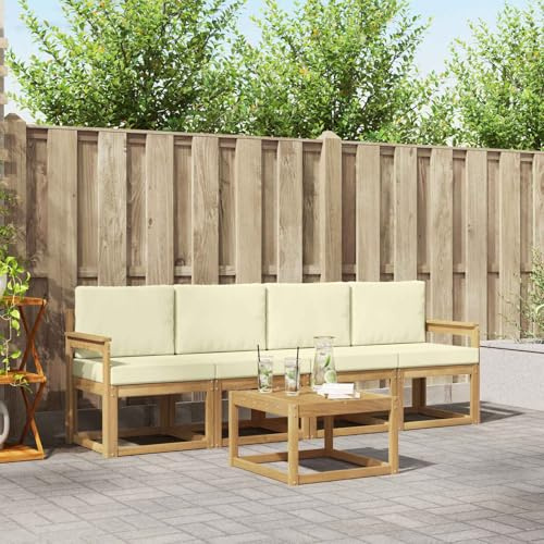 Gecheer Outdoor-Sofagarnitur mit Kissen 5 pcs Weiß und Creme, Gartensofa Outdoor Sitzgruppe Gartenlounge Gartenmöbel Set für Balkon Terrasse Café-Bereich3387199