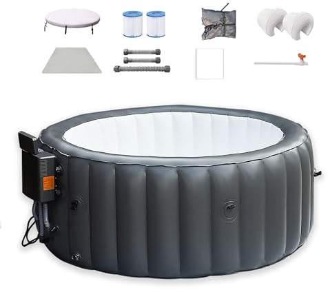 Vasca idromassaggio gonfiabile da 183 cm per 2-4 persone, 110 getti d'aria, spa portatile da esterno con riscaldatore, filtro e telo di protezione per il terreno