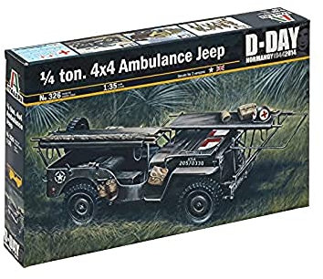 Italeri 0326 1:35 1/4 Ton 4x4 US Krankenwagen - Modellbau, Bausatz, Standmodellbau, Basteln, Hobby, Kleben, Plastikbausatz, detailgetreu, Mehrfarbig