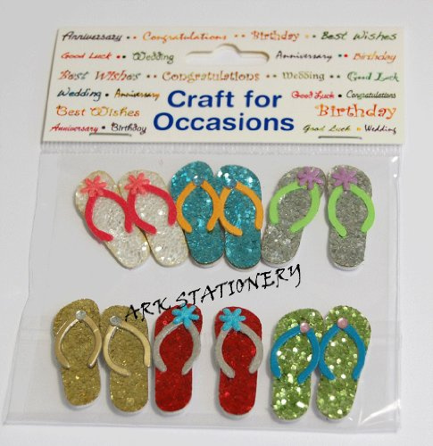 Craft for Occasions, Glittery Flip Flops. Card Embellishments. Pack of 6 Pairs.