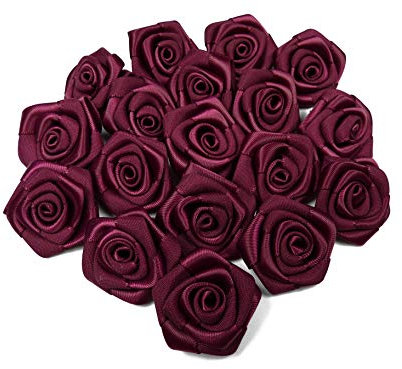Rosen 3 cm x 10 Stück Satinrosen Aufnäher Deko Blumen Röschen zum Basteln Hochzeit kleine Rosenköpfe Farbe: Dunkel Bordeaux 275