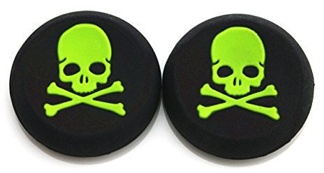 Vivi Audio® Thumb Stick Grips Cap Cover Joystick Thumbsticks Caps for PS4 Xbox ONE Xbox 360 PS3 PS2 Green Skull