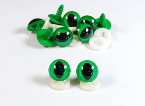 celloexpress 12mm Green Cats Eyes with Plastic Backs - Safety Eyes for Soft Toy Teddy Bear Animal Making (Pack of 5 Pairs)
