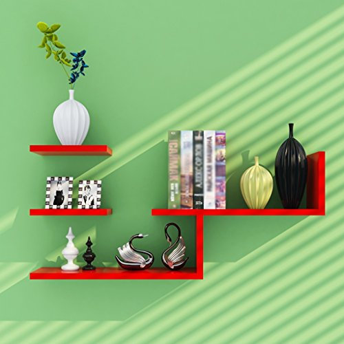 Étagère DWW Murale Clins Salon Creative Fond de TV Multi-Compartiment Density Board Display Floating Wall (Couleur : Rouge)