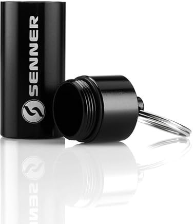 Pillenbox Pillendose Schlüsselanhänger von Senner - stabil, wasserdicht, ideal zur Aufbewahrung, Alubehälter (schwarz, schlanke Dose)
