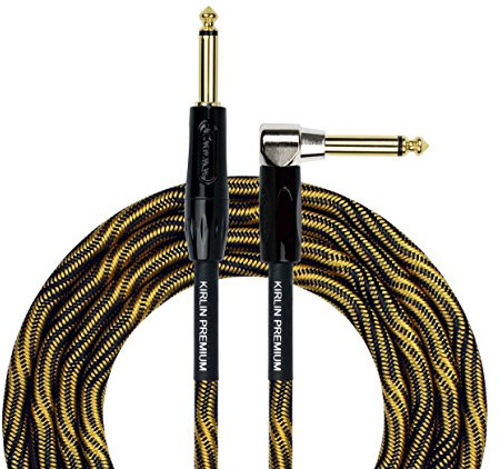 KIRLIN Cable de instrumento IWB, ángulo recto de 1/4 pulgadas a recto, onda negra dorada, 10 pies (IWB-202 BFGL-10/WBO)