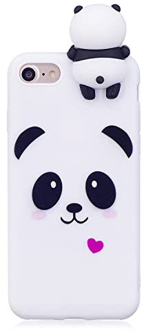 DasKAn Compatible with iPhone SE 2022 & 2020/ iPhone 7/8 3D Panda Karikatur Silikon Hülle, Rosa Herz Süße Tiere Muster Stoßfest Fallschutz Ultra Dünn Flexibel Einfarbig Matt TPU Schutzhülle, Weiß #1