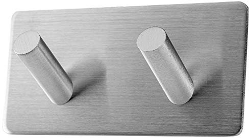 KADAX Ganchos autoadhesivos 3M, ganchos para toallas de acero inoxidable, resistentes, ganchos de pared para cocina, baño, toallas, ganchos de cocina (doble/cuadrado)