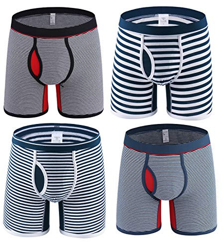 Nuofengkudu 4er Pack Herren Boxershorts Retroshorts Gestreift Sport Umwelt Passform S,M,L,XL,2XL,3XL,4XL,5XL