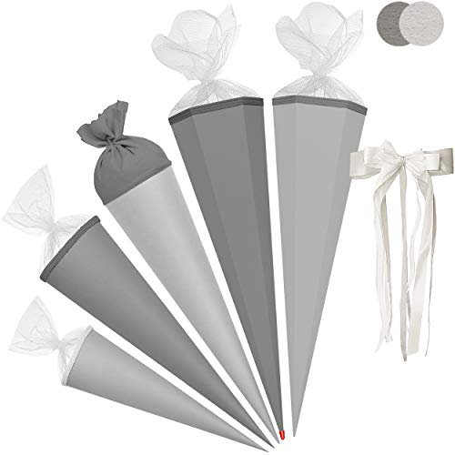 alles-meine.de GmbH Schultüte - Rohling - GRAU/mittel - dunkel - 35-100 cm - freie Farb- und Größenwahl - freie Farb- und Größenwahl - 6 eckig - incl. große Schleife - Tüllab..