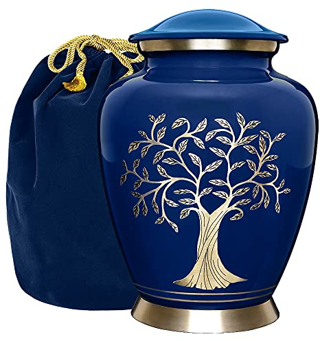 Trupoint Memorials Urne für Erwachsene – Handgefertigte Aluminium-Urne für Asche Erwachsene Männer und Frauen – Baum des Lebens, Blau, bis zu 90 kg