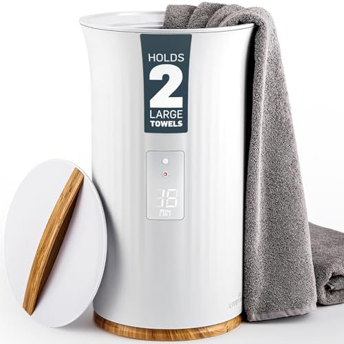 LiveFine Towel Warmer | Large Bucket Style Luxury Heater with LED Display, Adjustable Timer, Auto Shut-Off | Fits Up to Two 40” x 70” Oversized Bath Sheet Towels