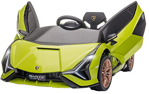 HOMCOM Macchina Elettrica per Bambini 3-5 Anni 12V Lamborghini SIAN, 3-5km/h Auto Elettrica per Bambini con 2 Motori, Fari e Musica, Telecomando, Cintura e Clacson, Verde