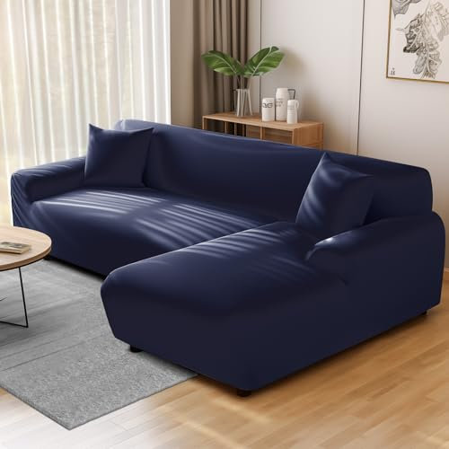 NAKIHOUSE Sofa Überwürfe Sofabezug mit einem Kissenbezug, Stretch elastische Sofahusse Sofa Abdeckung in Dunkelblau Farbe für 1/2/3/4 Sitzer(L-förmiges Ecksofa erfordert Zwei)