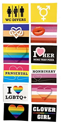 LGBTQ Sticker Aufkleber Vinyl 12er SET Gender Pride Rainbow Lesbian Gay Format 50x35 mm PRIDE + 1 x Gender Flaggen Postkarte