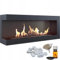 KRATKI Delta 1200 Bio Ethanol Eckkamin Links + Trichter + Kieselsteine + Aromatherapie-Set | Wand- oder Nischeneinbau l Verglasung, Biocontainer 1,4 l, TÜV | Stahl, 48 x 120 cm, Schwarz