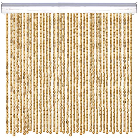 Bambus Perlenvorhang Türvorhang Holzperlen Vorhänge,Hängender Holzperlen-Türvorhang Bildschirmpanel Raumteiler Runde Perlen Dekovorhang für Balkon Terrassentür,Anpassbar (70 strands-70x120cm)
