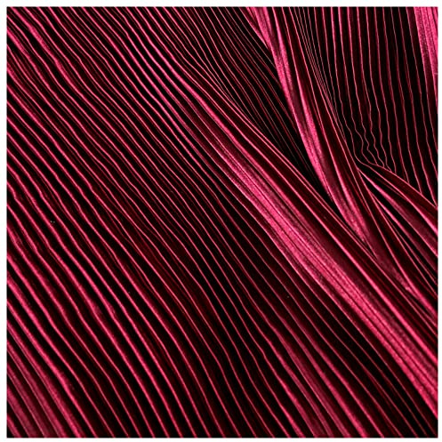 Satin-Faltenstoff, Linienstruktur, feine Streifen, Akkordeon-Faltenstoff für Kleid, Rock, Nähmaterial, 144,8 cm Breite MM373 (Weinrot)