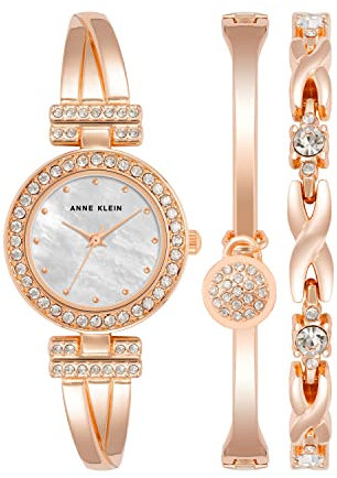 Anne Klein - Set con orologio da donna a bracciale rigido impreziosito da cristalli di alta qualità e bracciale, Oro Rosa