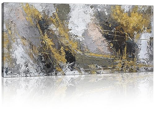FajerminArt Mit Rahmen Großes Leinwandbilder Bilder Abstrakt Gelb Grau bild auf leinwand Wandkunst Modern Wandbilder XXL Kunstdruck Deko für Wohnzimmer Schlafzimmer fertig zum Aufhängen 120x50cm