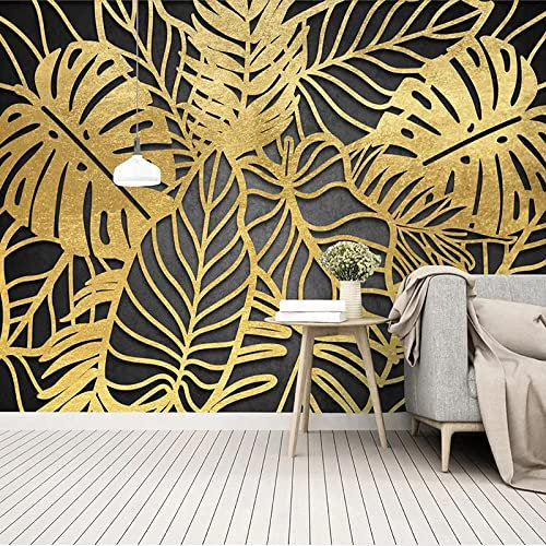 3D-Wandtapete Für Mädchen-Schlafzimmer Mode Kreative Kunst Blattgold Pflanze Tapete Wandbild 3D Abziehen Und Aufkleben Selbstklebender Wandaufkleber Kinderzimmer Jungenz 140 (Breite) x 70 (Höhe) cm