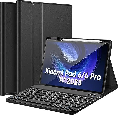 Wineecy Keyboard Case for Xiaomi Mi Pad 6/Mi Pad 6 Pro 11 Inch 2023 Release (UK Layout), Slim PU Stand Cover with Magnetically Detachable Wireless Bluetooth Keyboard (Xiaomi Pad 6/6 Pro 11)