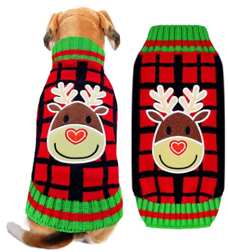 ABRRLO Pull de Noël pour chien - Pull laid vintage en tricot - Plaid de Noël - Renne - Vacances - Chien festif - Vêtement pour petits, moyens et grands chiens - Chat (renne, XL)